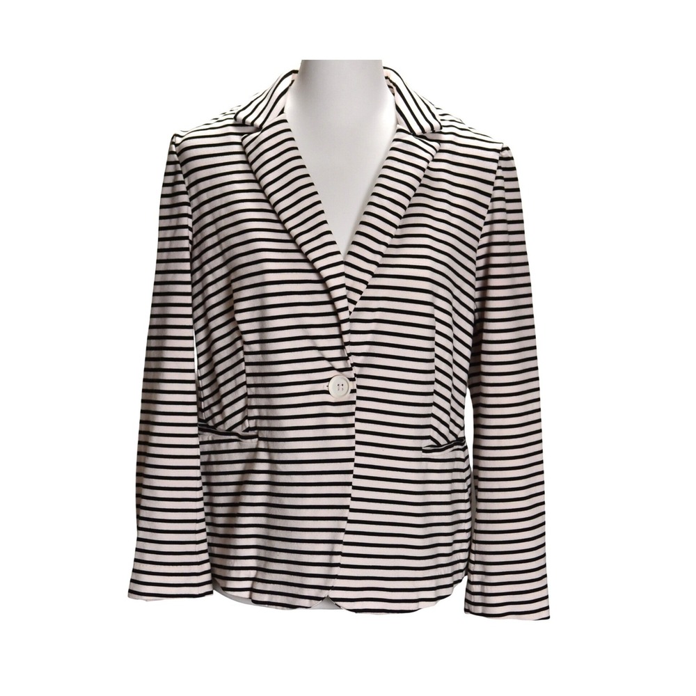 Philosophy Republic Clothing Blazer Womens L Black White Striped Knit Office